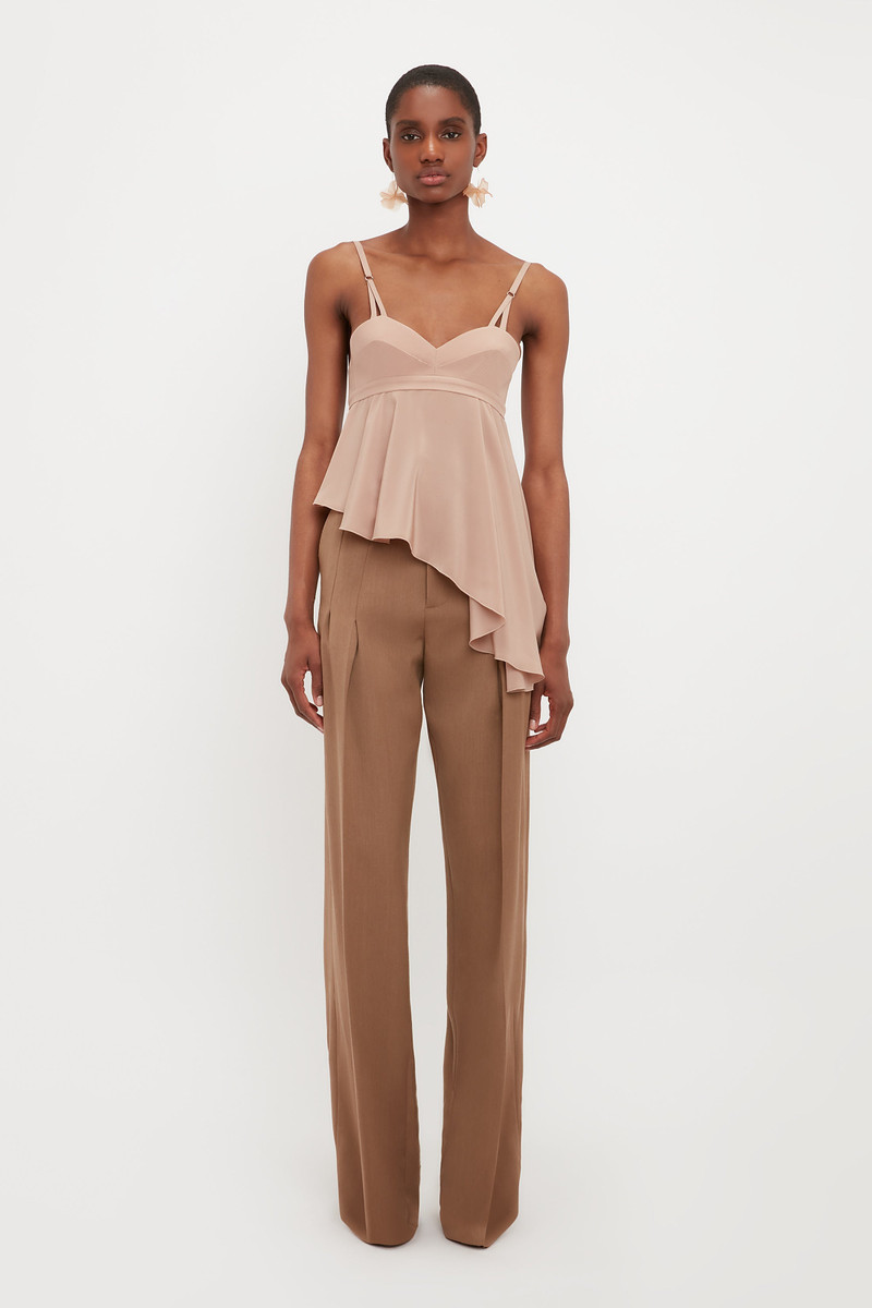 Victoria Beckham Bra Detail Ruffle Cami In Taupe outlook