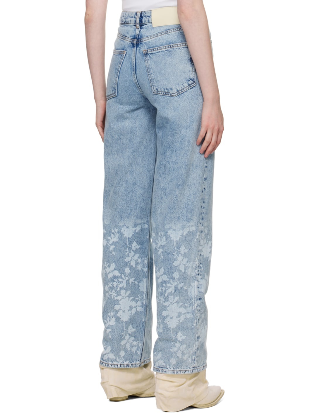 Blue Flower Print Jeans - 3