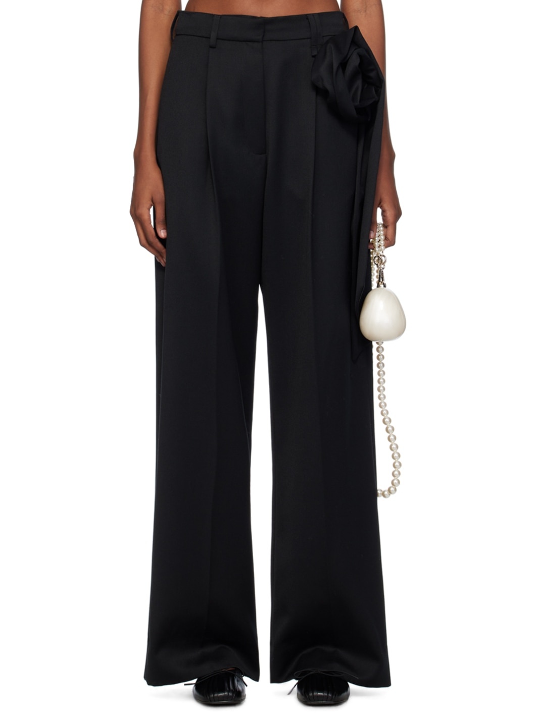 Black Pressed Rose Trousers - 1