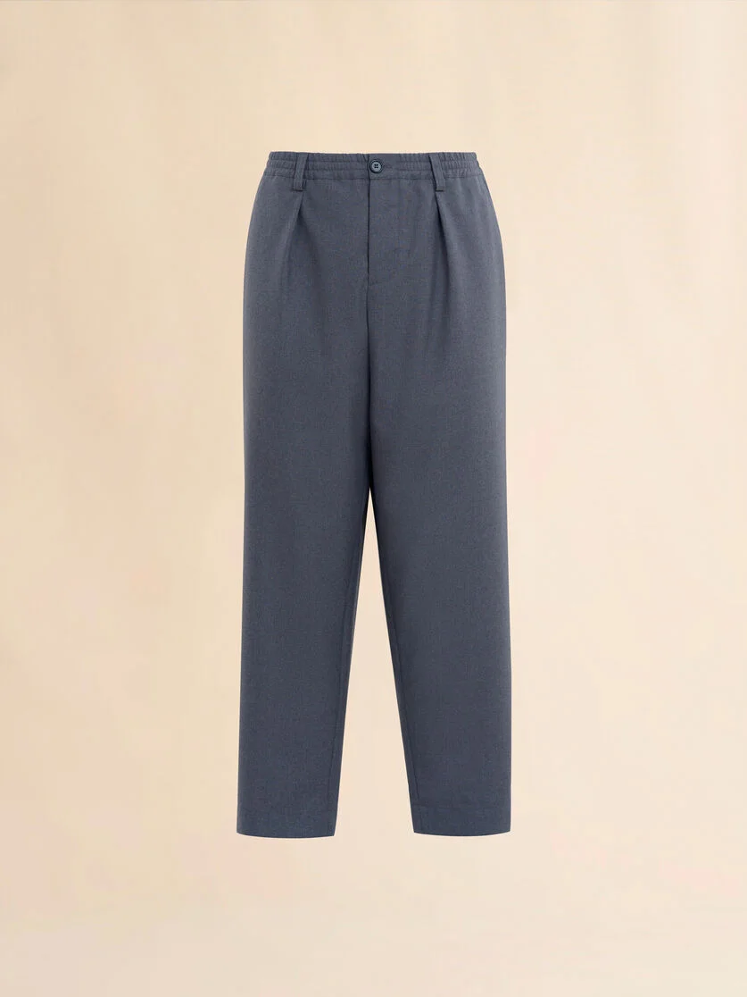GREY TROPICAL WOOL TROUSERS WITH DRAWSTRING WAIST - 1