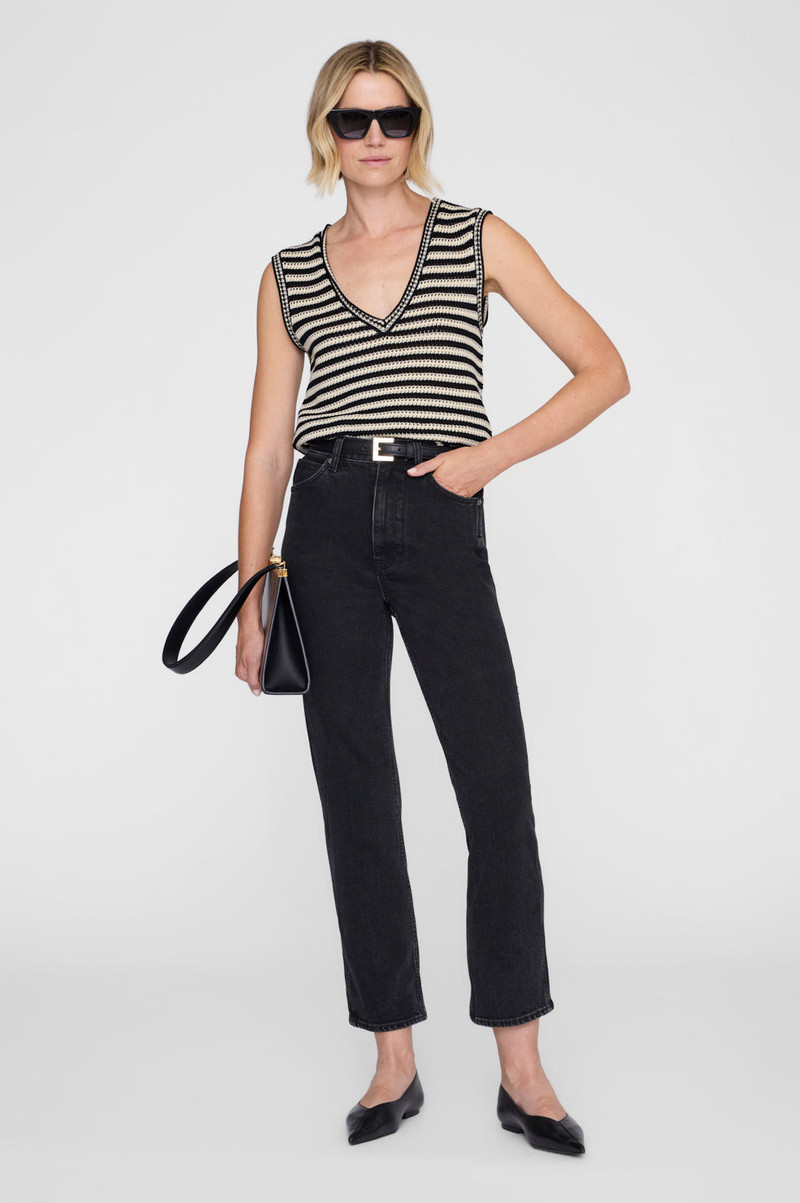 ANINE BING Lowen Sweater - Black And Ivory Stripe outlook