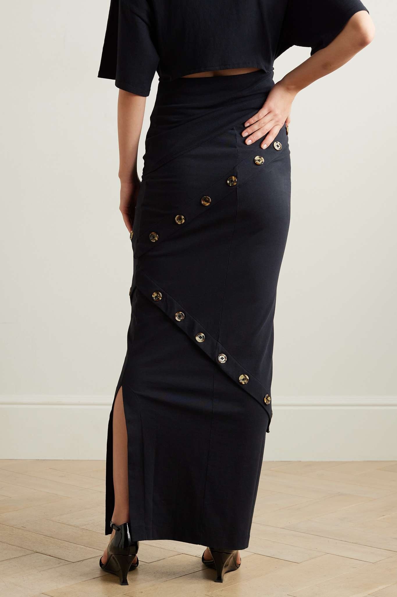 Button-embellished organic cotton-jersey maxi skirt - 3