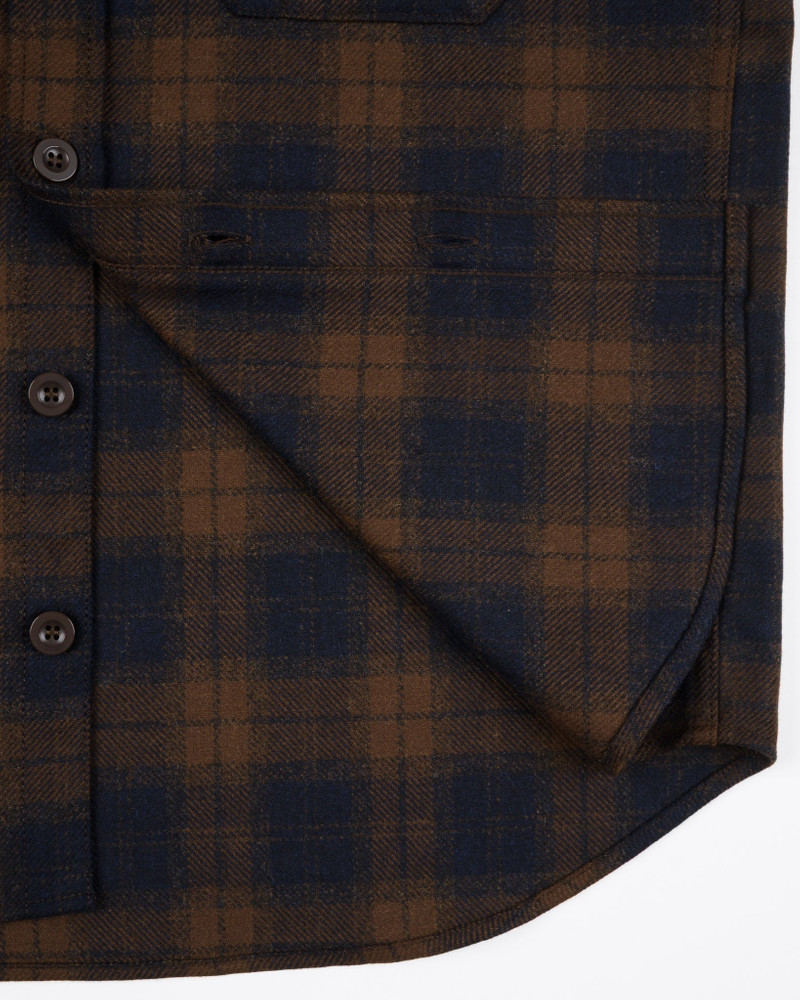 IHDR-434-BOT 14OZ FOX BROTHERS® WOOL CPO SHIRT - BOTTLE BROWN ADMIRAL CHECK 12