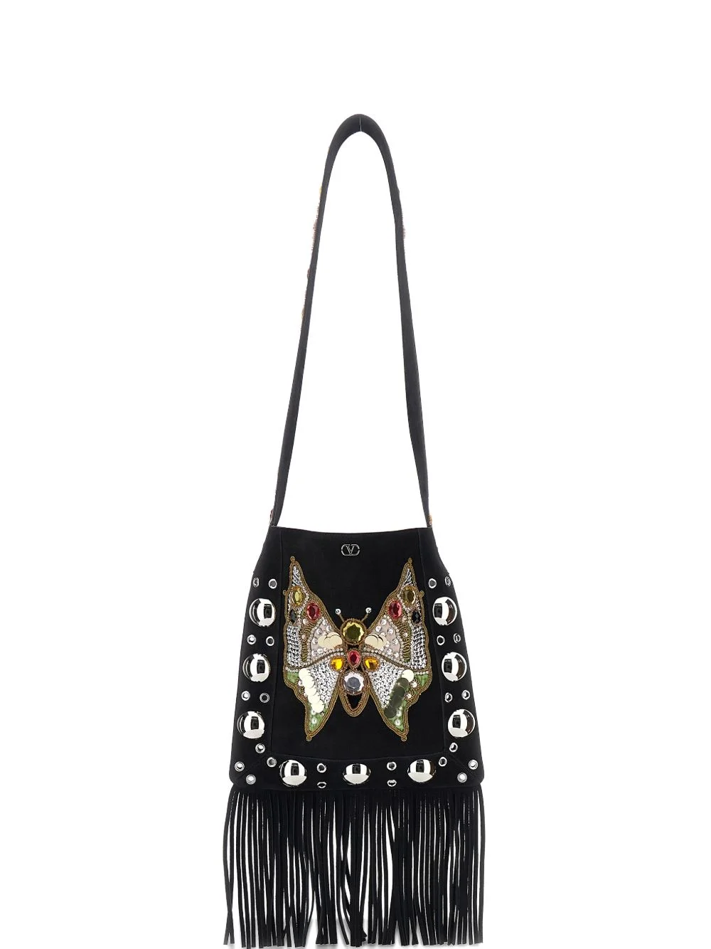 eyelet-embelishment fringed-hem shoulder bag - 1