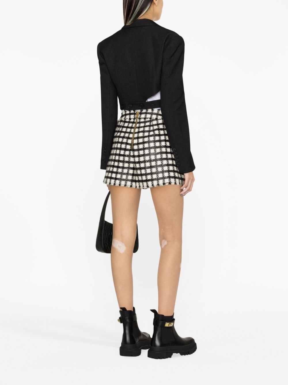 checked button-embellished tweed shorts - 4