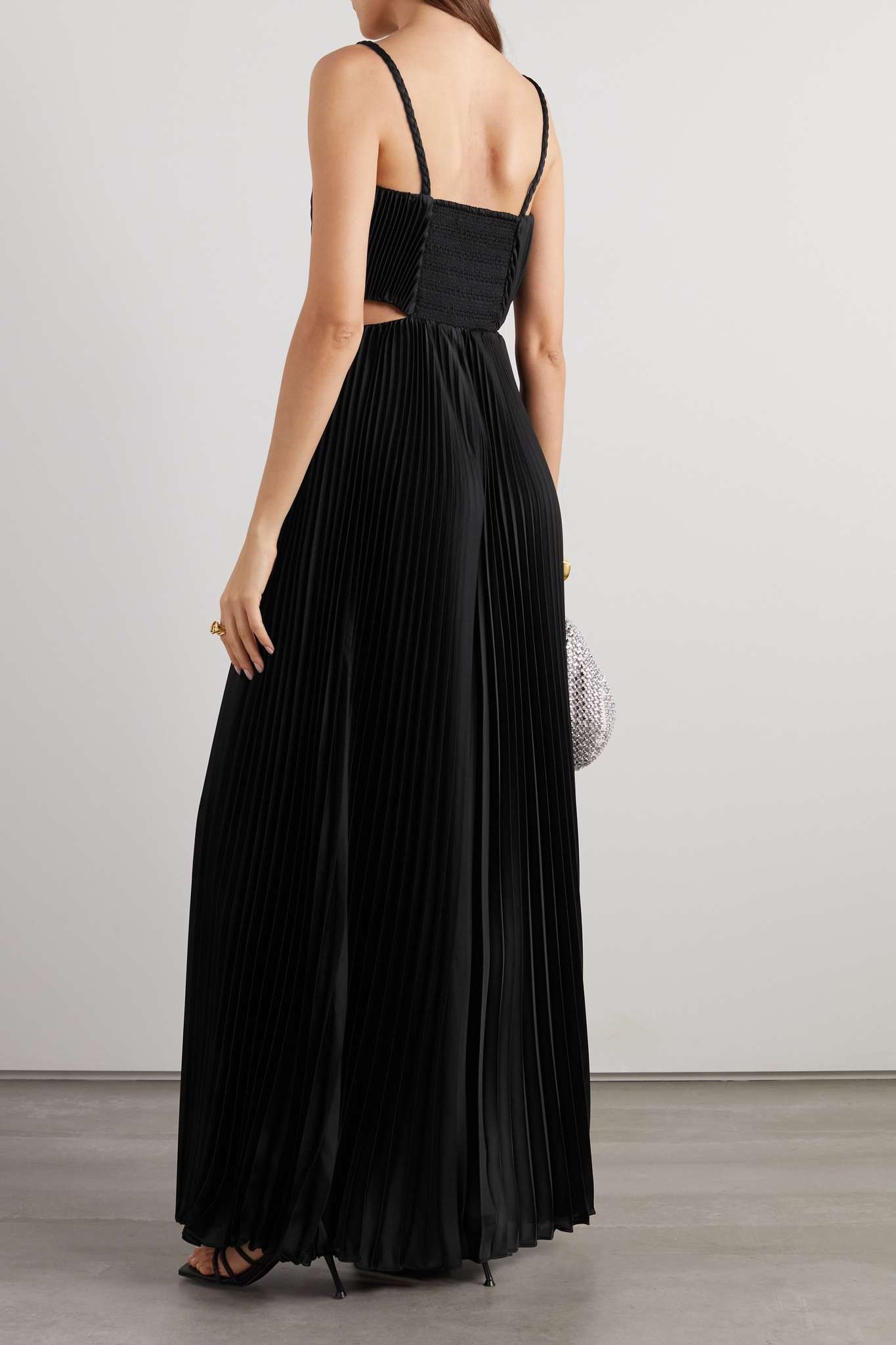 Cutout plissé-satin wide-leg jumpsuit - 3