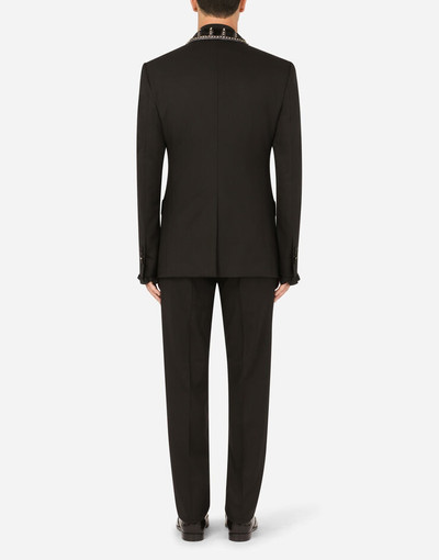 Dolce & Gabbana Three-piece stretch wool Sicilia-fit suit with rhinestones outlook