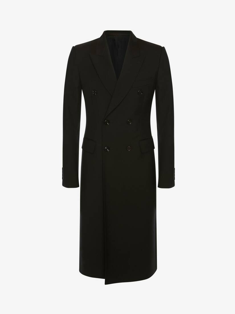 Double-breasted Wool Gabardine Coat in Black - 1