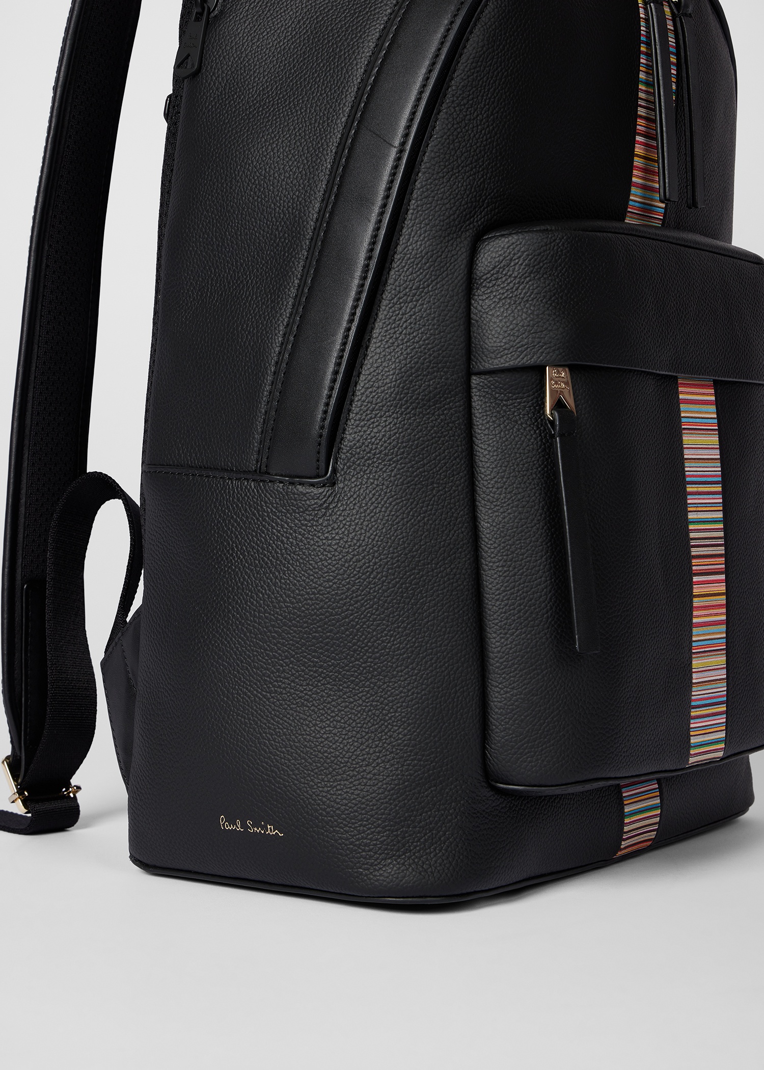 Black Leather 'Signature Stripe' Trim Backpack - 5