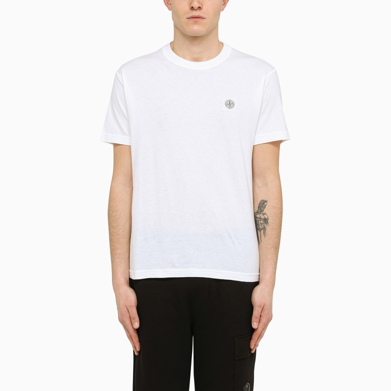 Crew neck white cotton t-shirt - 1