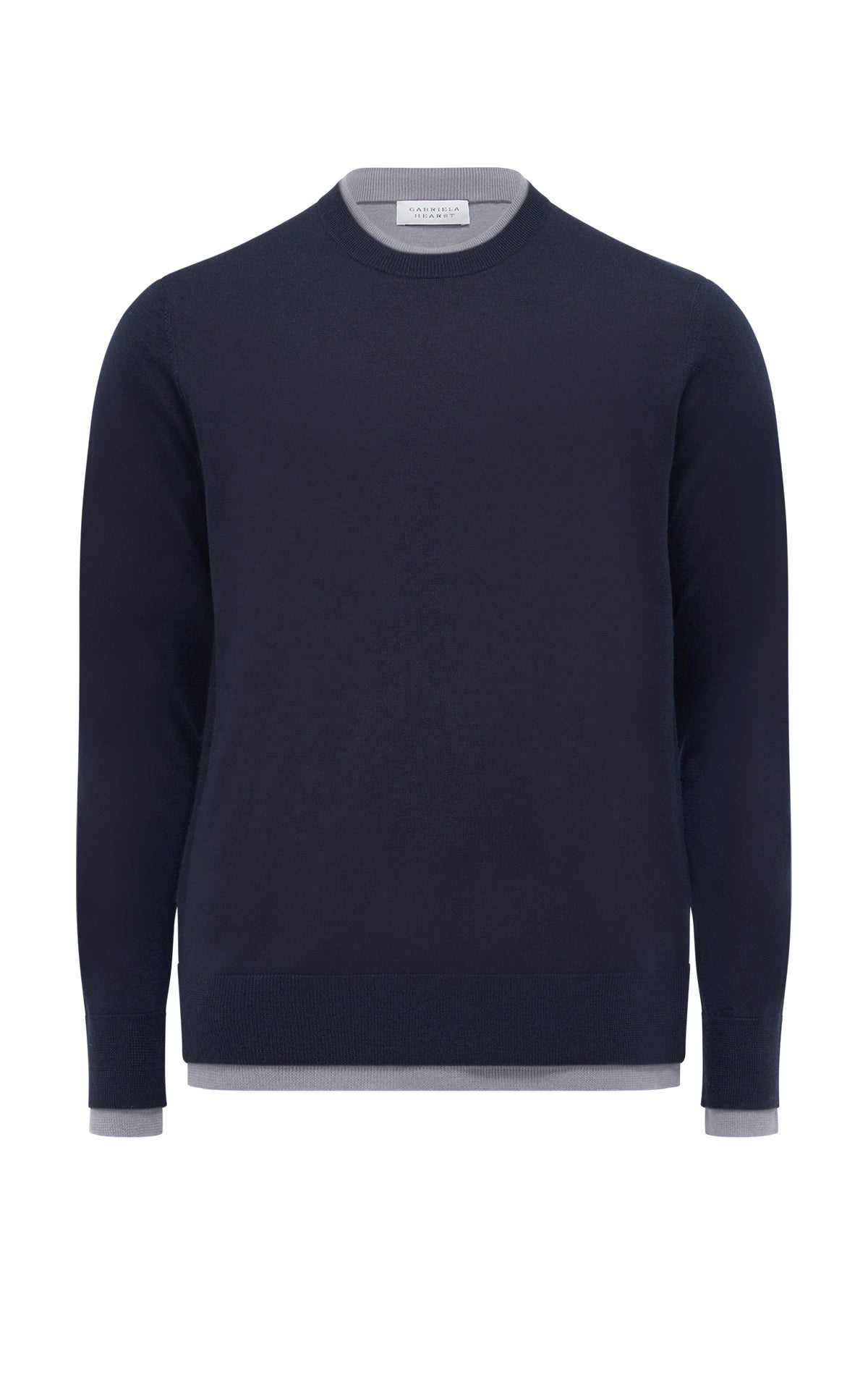 Wells Reversible Knit Sweater in Dark Navy & Heather Grey Cashmere Silk - 1