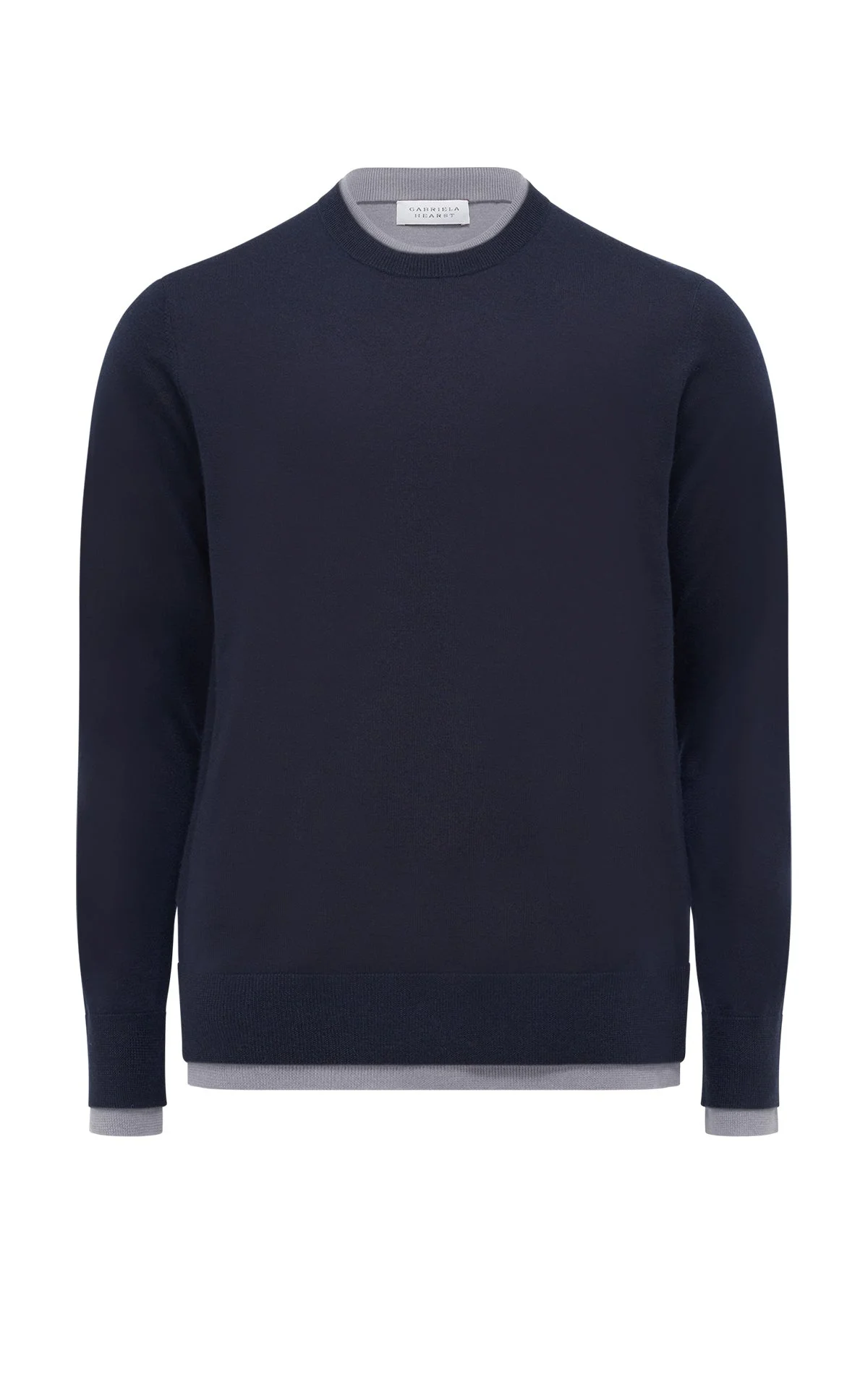 Wells Reversible Knit Sweater in Dark Navy & Heather Grey Cashmere Silk - 1