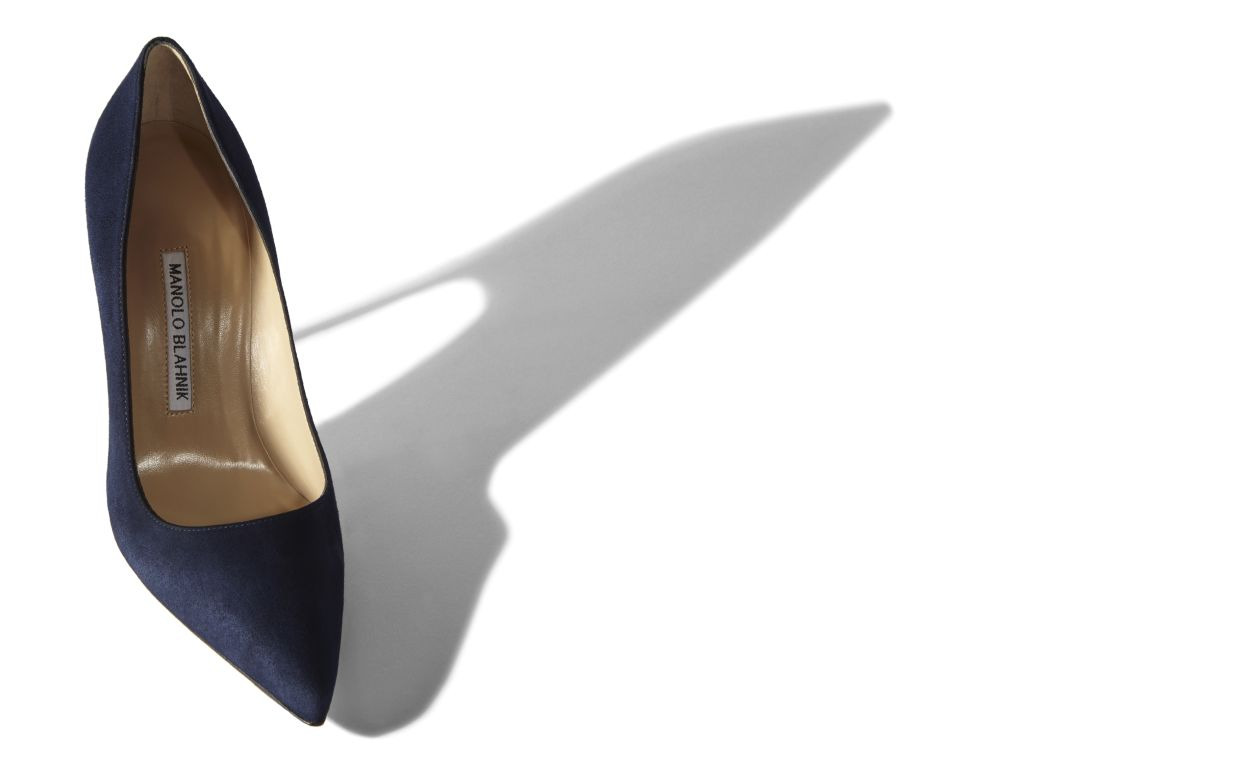 Navy Suede Pointed Toe Pumps - 2