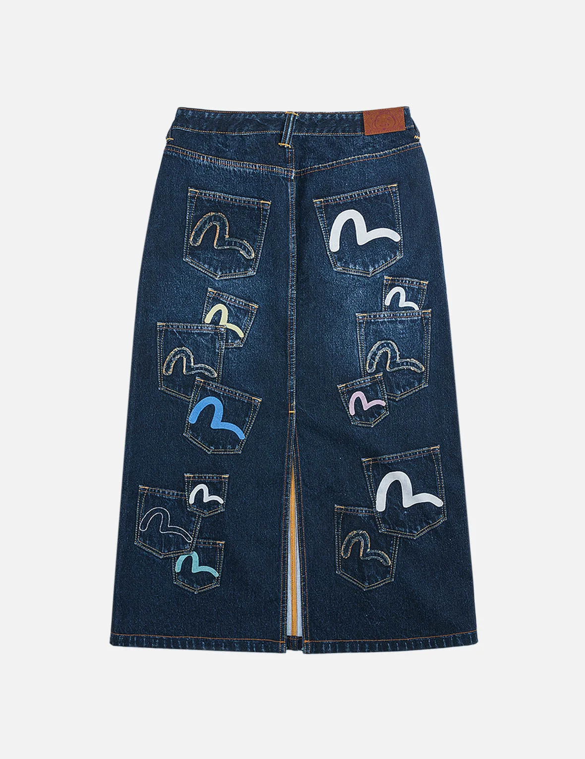 Multi-Pocket Seagull Denim Maxi Skirt - 1