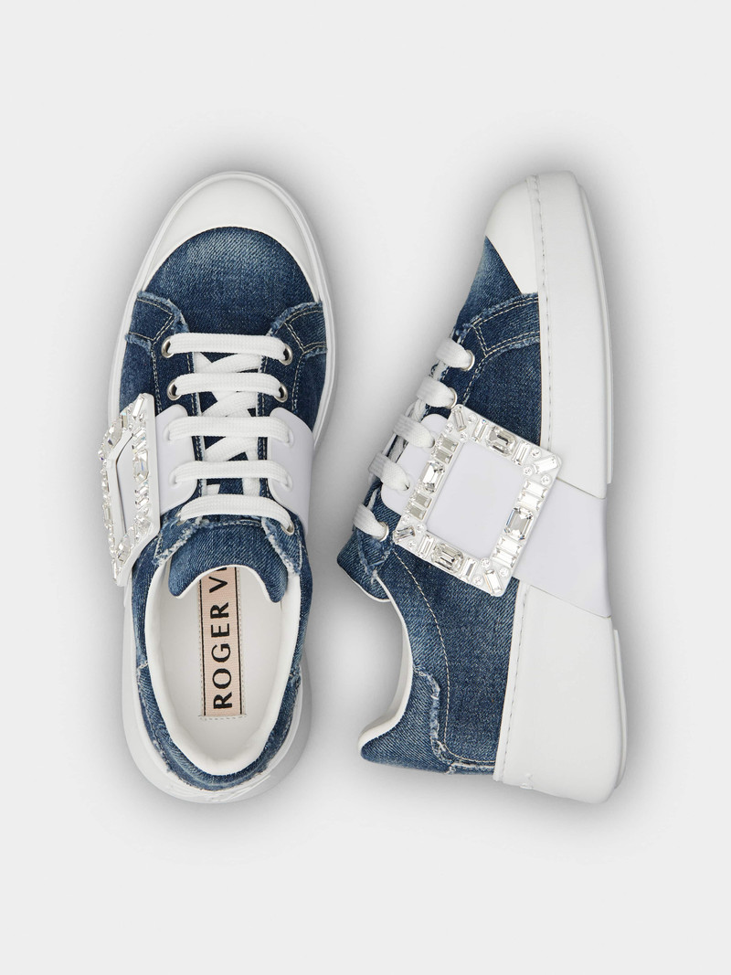 Viv' Skate Strass Buckle Sneakers in Denim 4