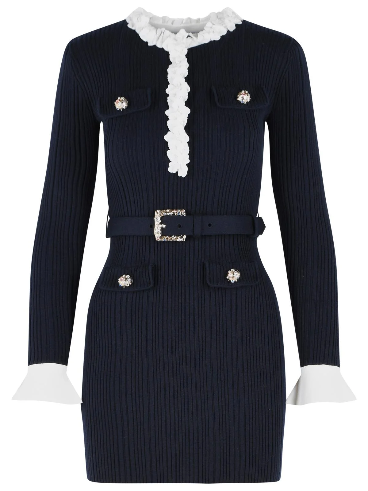 Self Portrait 'Flower' Mini Dress In Navy Wool Blend Women - 1