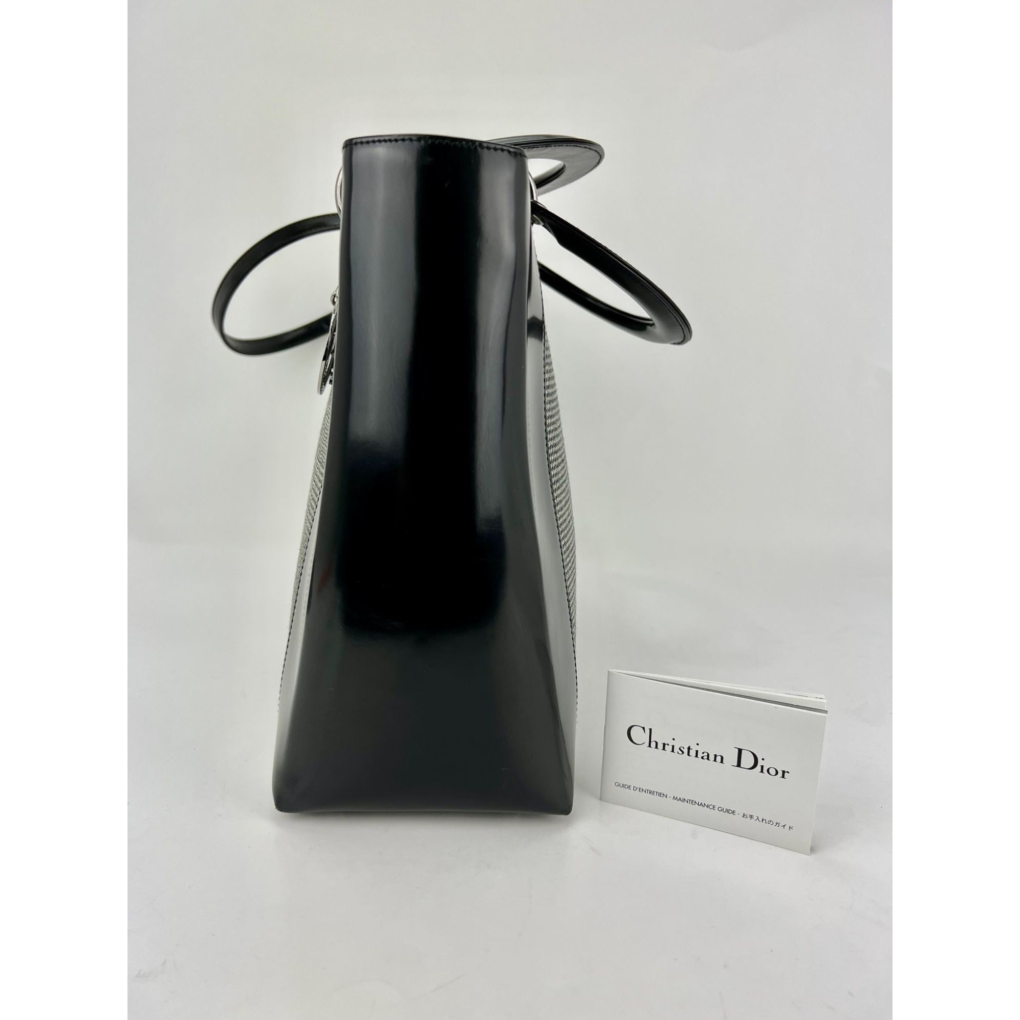 Christian Dior Large Lady Black Patent Leather Canvas Hand Bag - 9