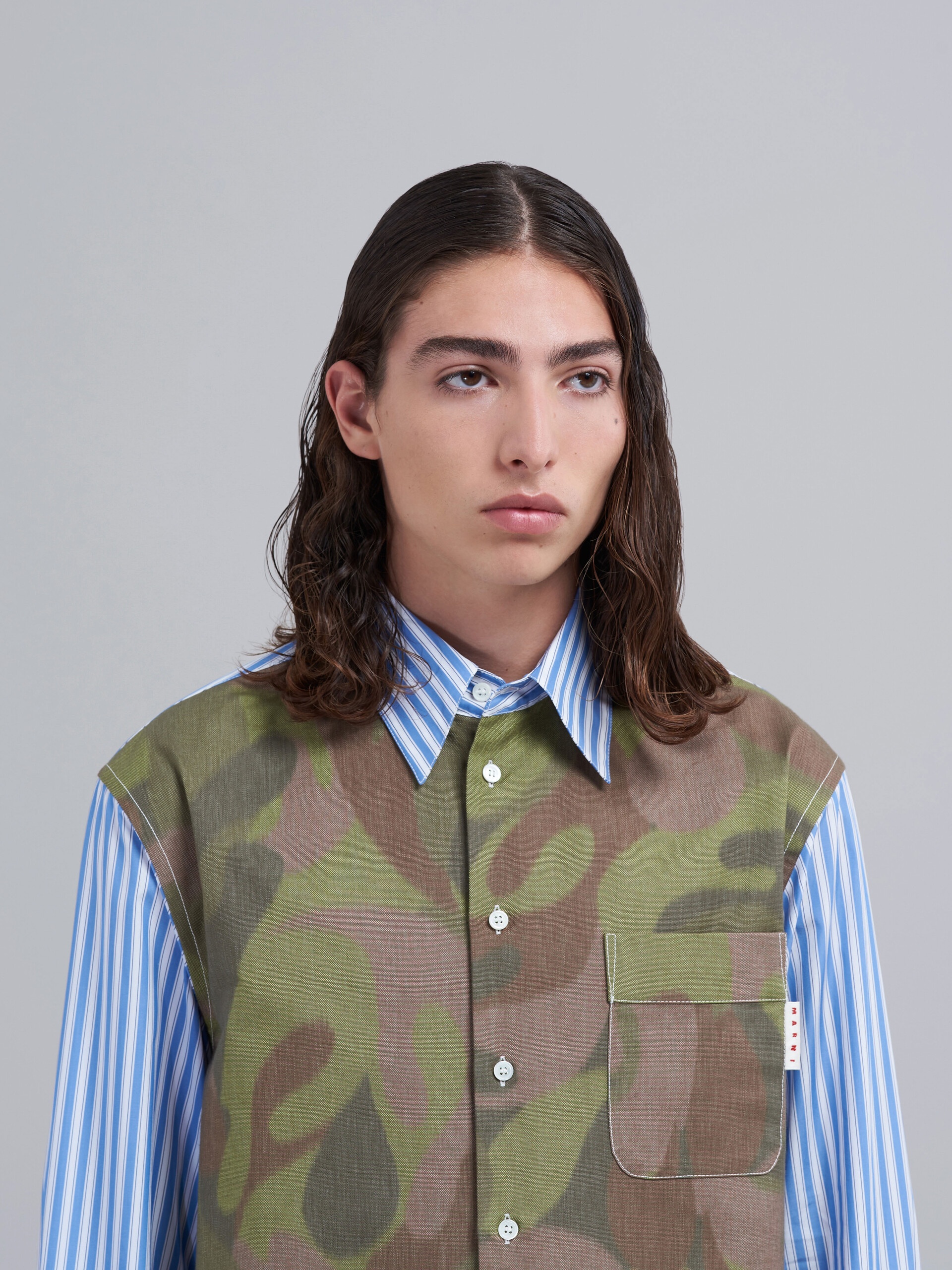 STRIPED POPLIN AND CHINÉ CANVAS SHIRT - 4