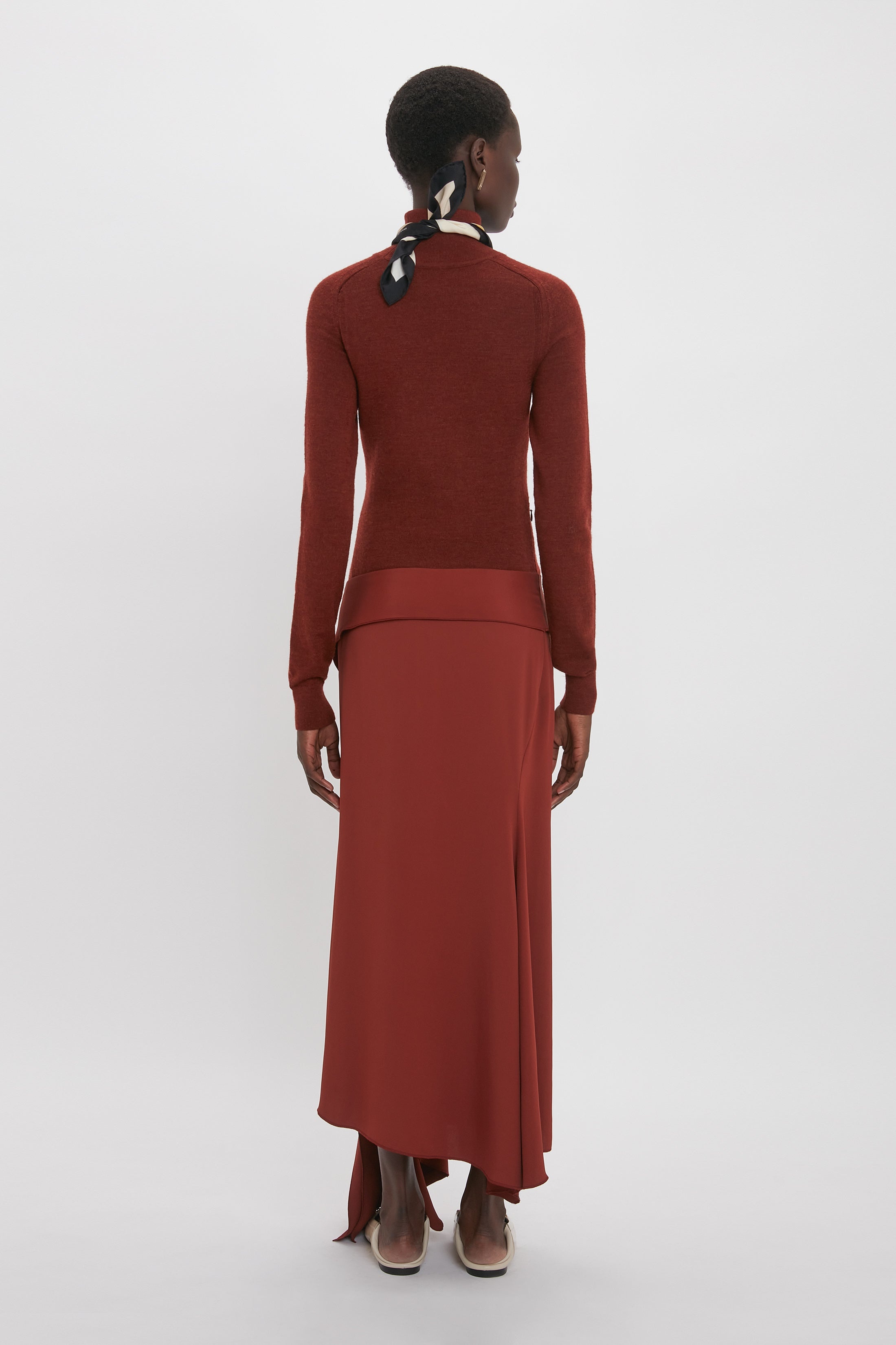 High Neck Tie Detail Dress In Russet - 4