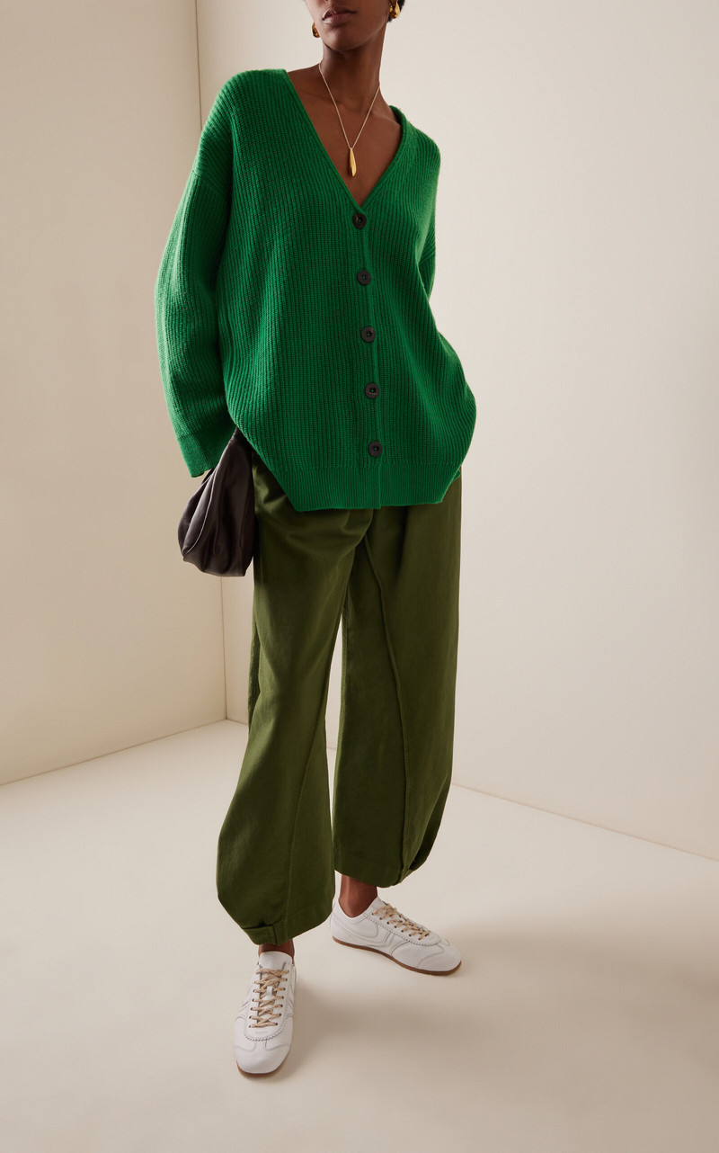 ROSETTA GETTY Rib-Paneled Wool-Cashmere Cardigan green outlook