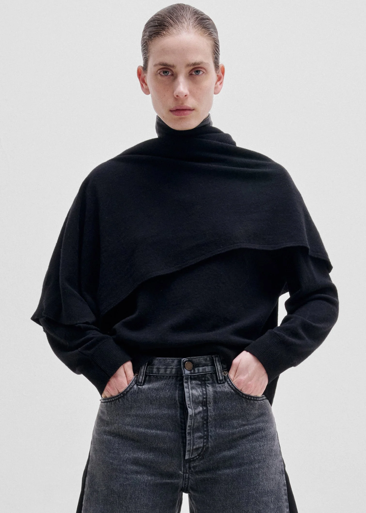 Darkpark Addison Wool Knit Scarf Top - Black - 1