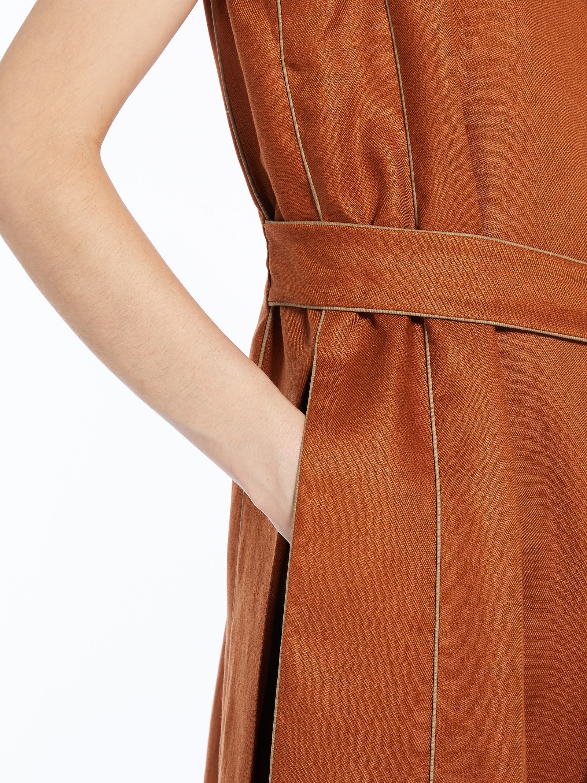 Max Mara AUREO Long linen waistcoat with piping | REVERSIBLE