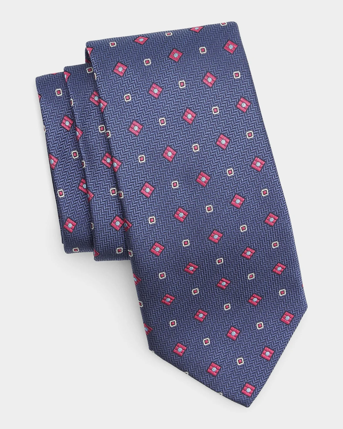 Men's Chevron Medium Silk Tie, Navy - 1