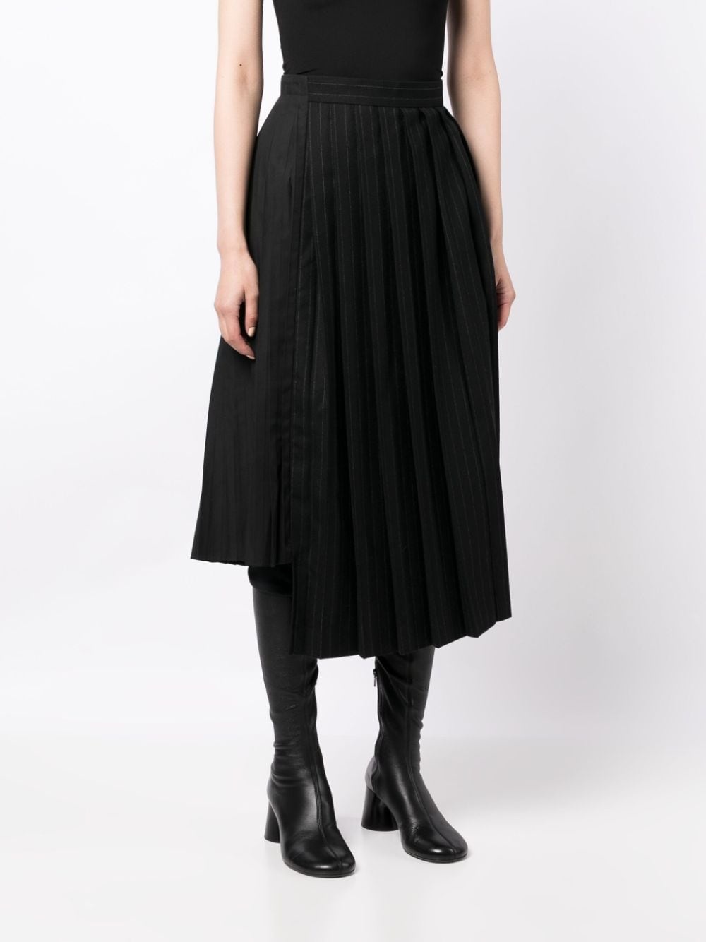 pinstripe asymmetric pleated skirt - 3