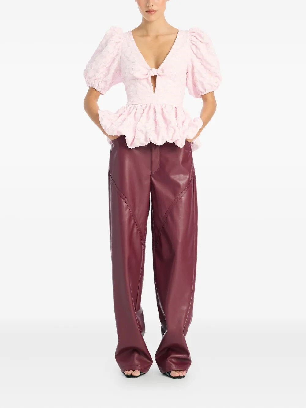 Jacquard Puff Sleeve Top - 2