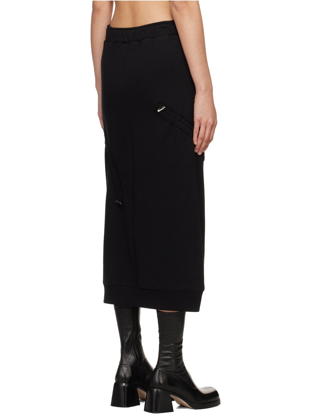 Black Shirring Midi Skirt - 3