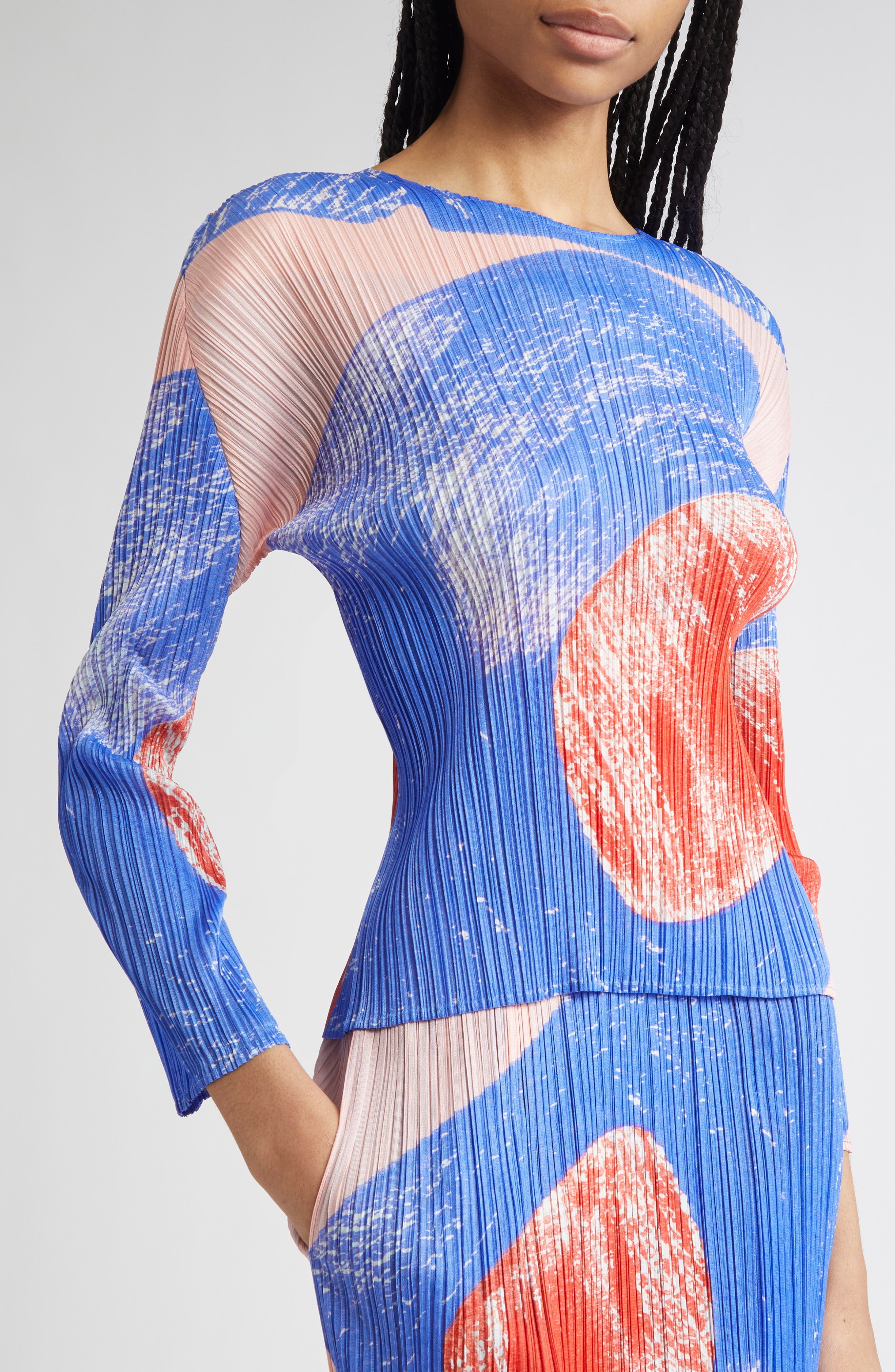 Pleats Please Issey Miyake Backlight Pleated Top in Blue/Red at Nordstrom - 5