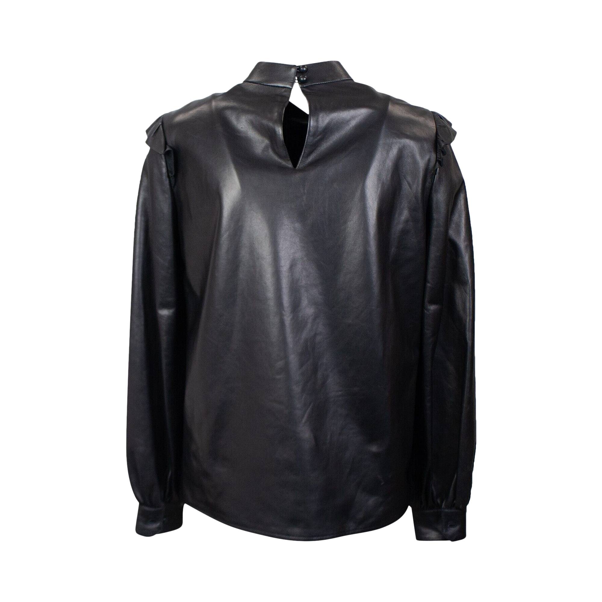 Saint Laurent Leather Ruffled Blouse 'Black' - 2
