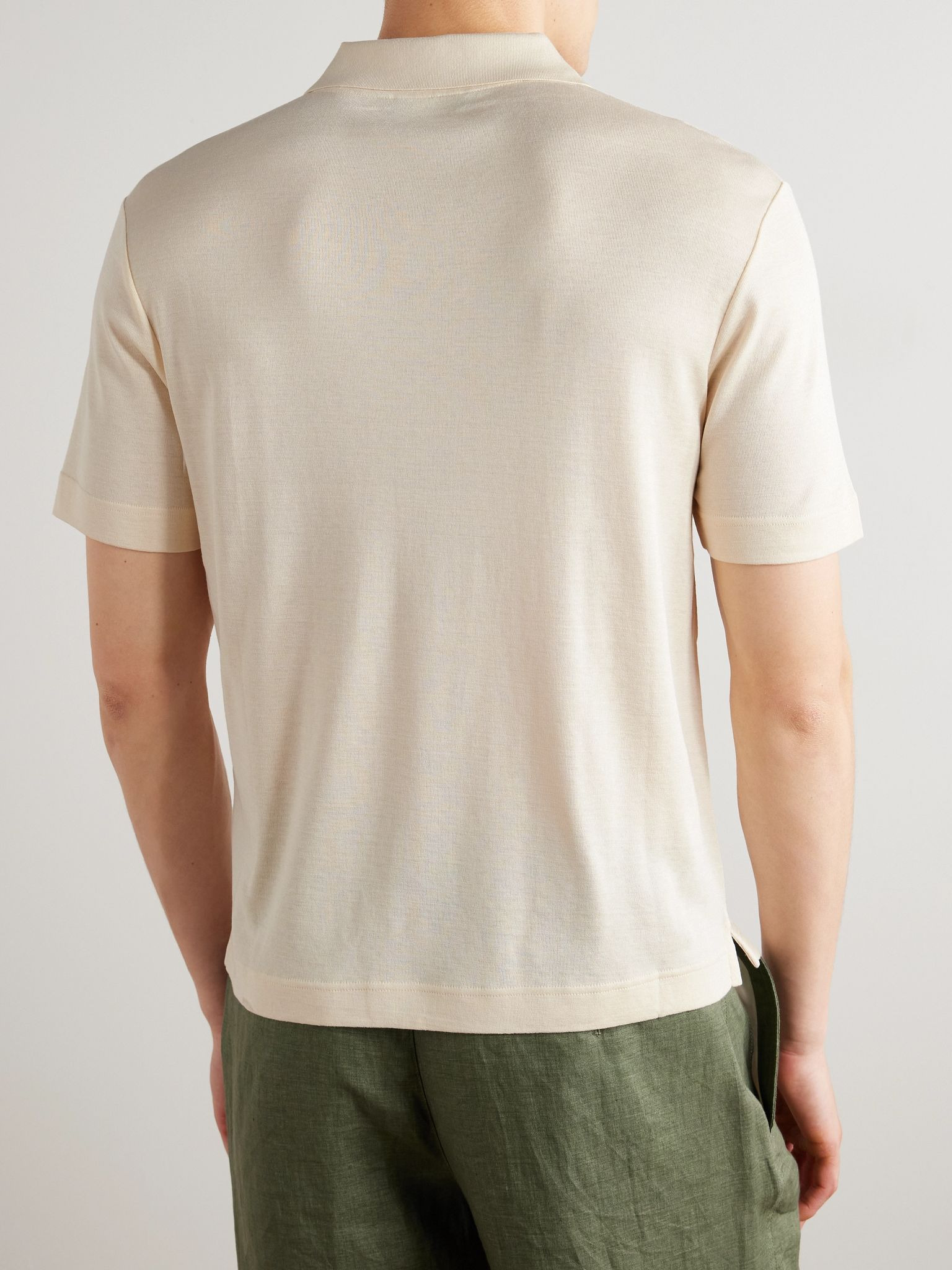 Valpiana Silk and Cotton-Blend Polo Shirt Cream - 3