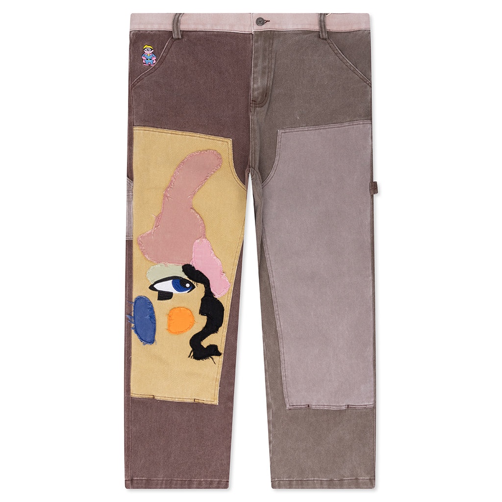PATCHWORK FACE DOUBLE KNEE PANT - BROWN/MULTI - 1
