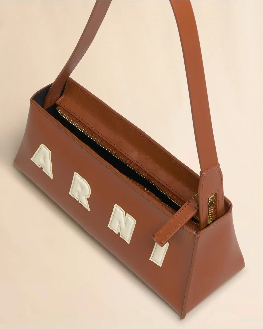 BROWN LEATHER MUSEO BAGUETTE BAG - 4