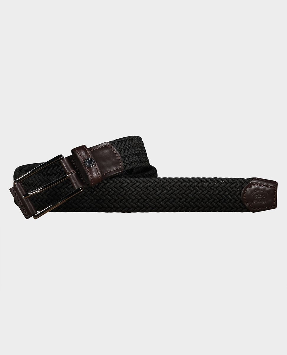 Leather trimmed woven elastic belt - 1