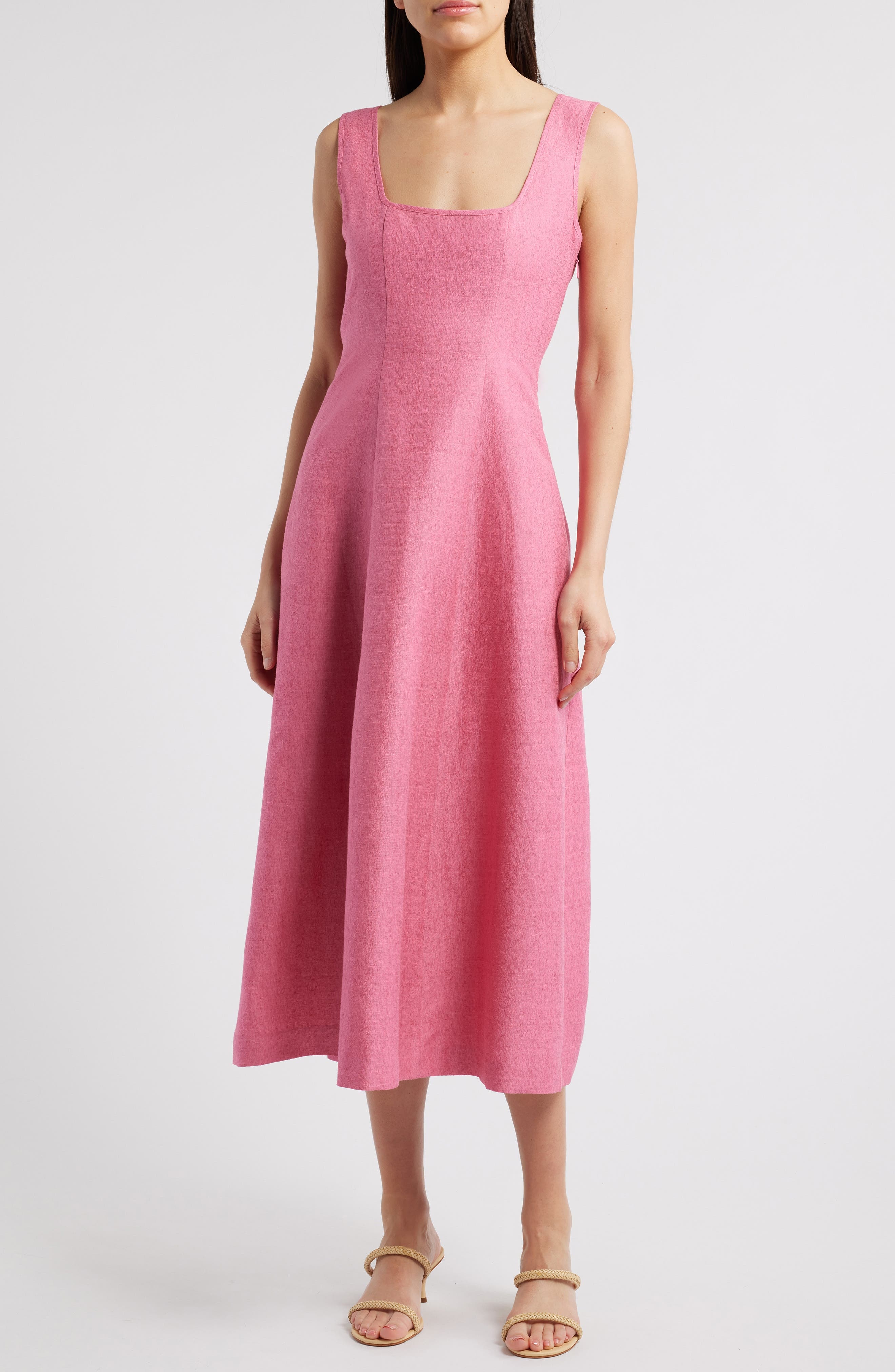 Cult Gaia Leigh A-Line Linen Blend Faille Midi Dress in Rosette at Nordstrom - 1