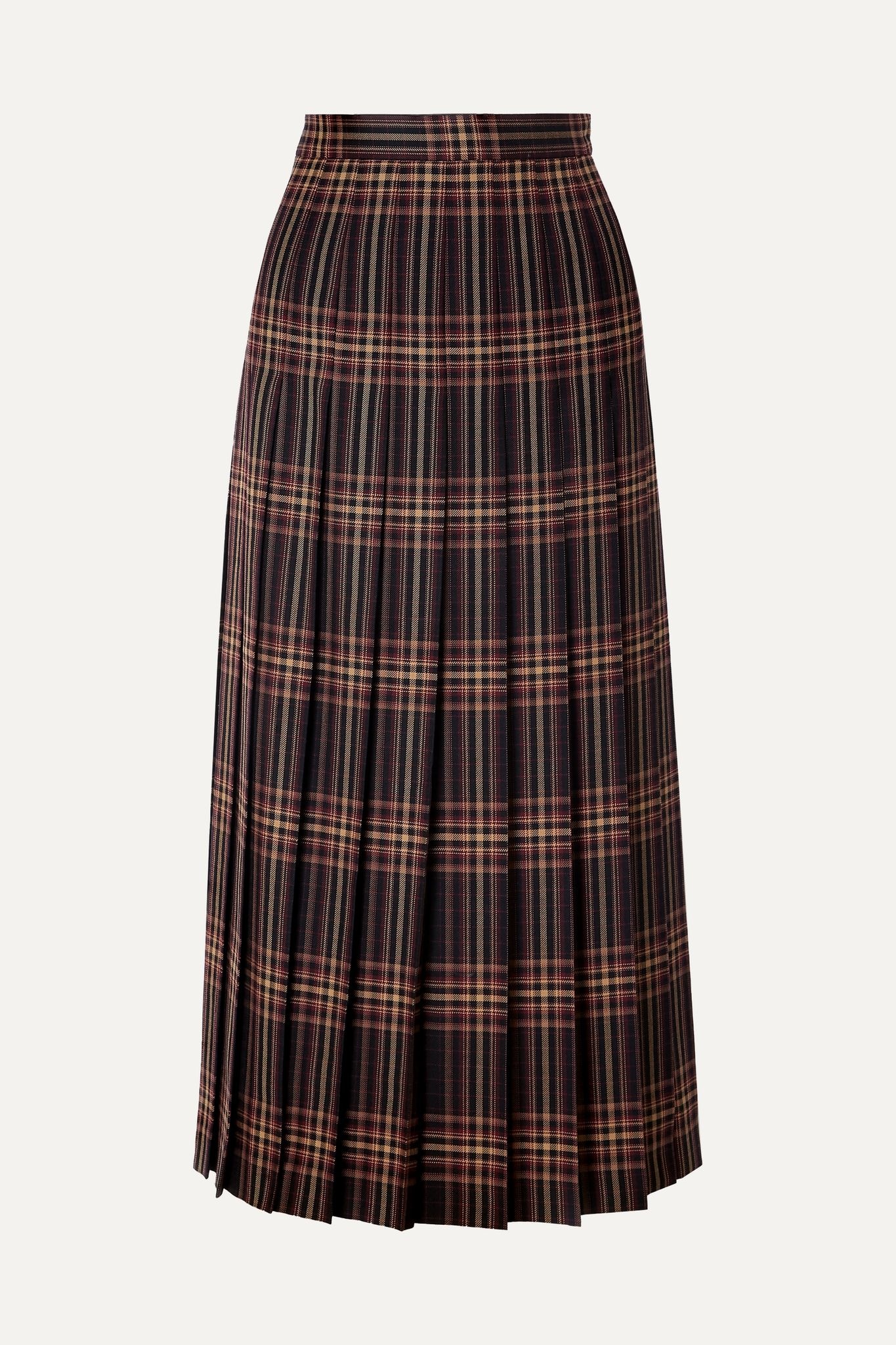 Pleated checked wool-twill midi skirt - 1