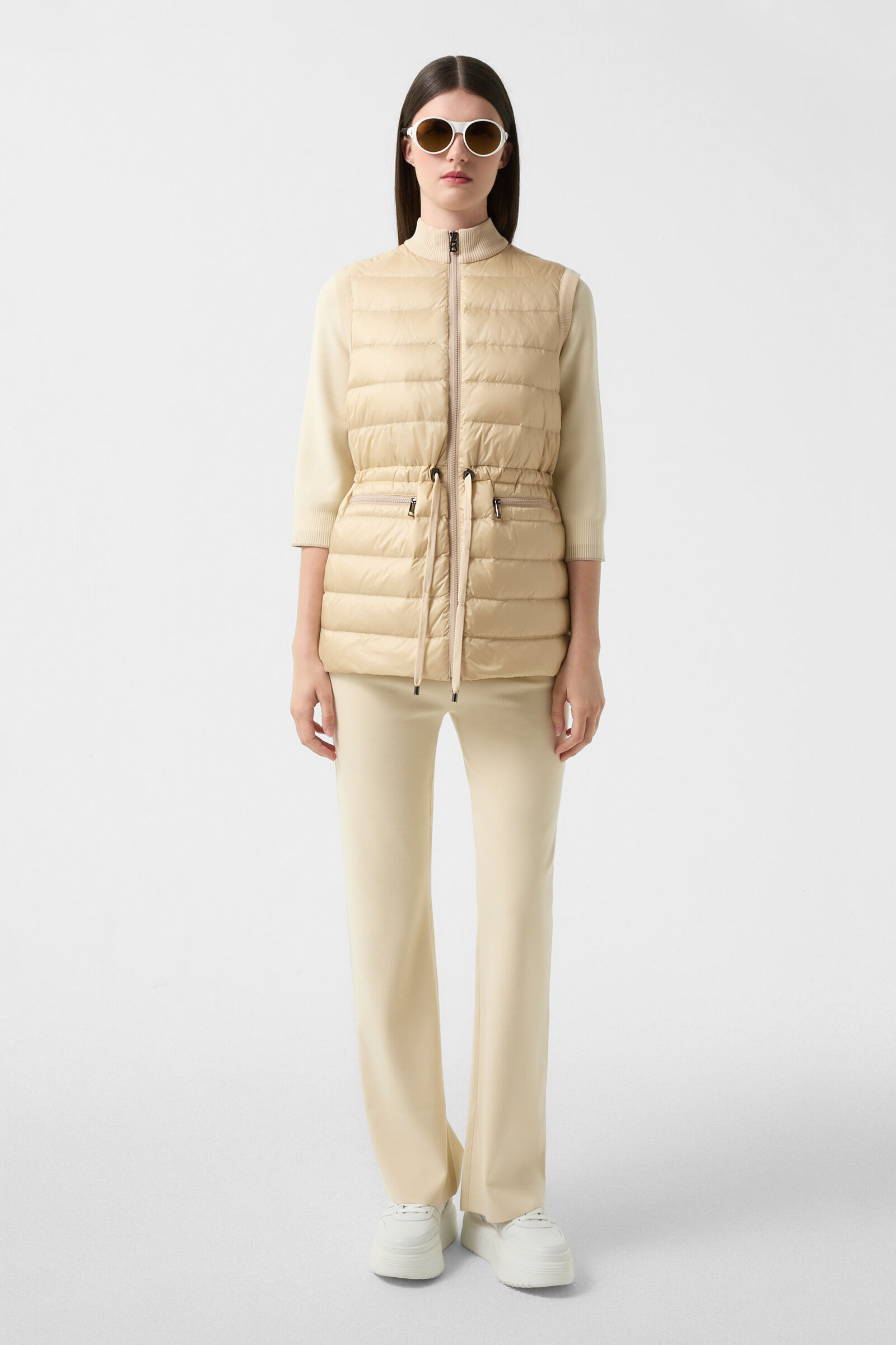 Arina knitted and quilted vest in Beige - 4