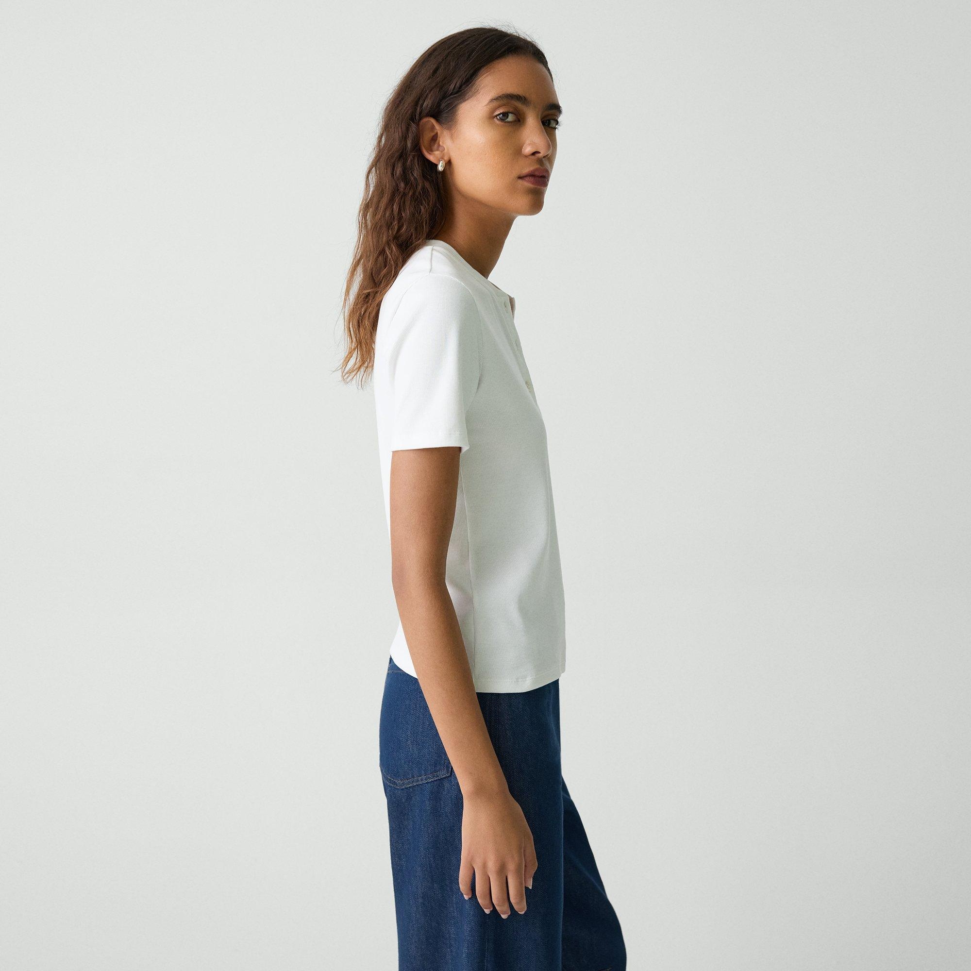 Ribbed Henley Top in Compact Stretch Knit - 3