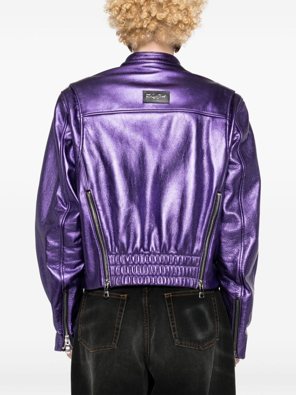 metallic leather bomber jacket - 4