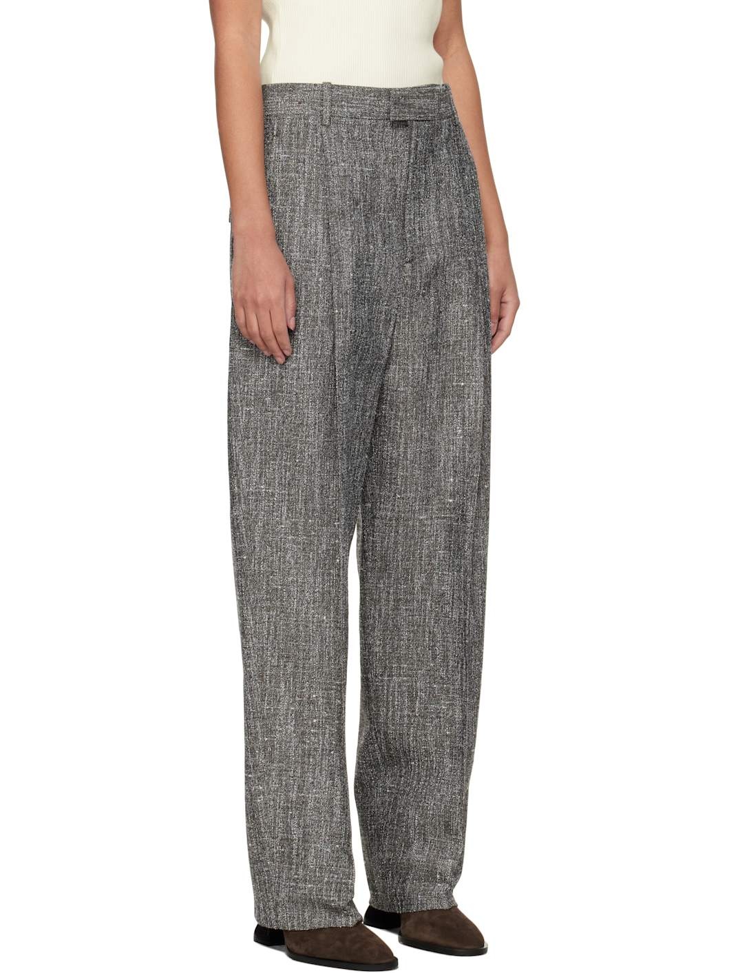 Gray Melange Viscose & Silk Trousers - 2