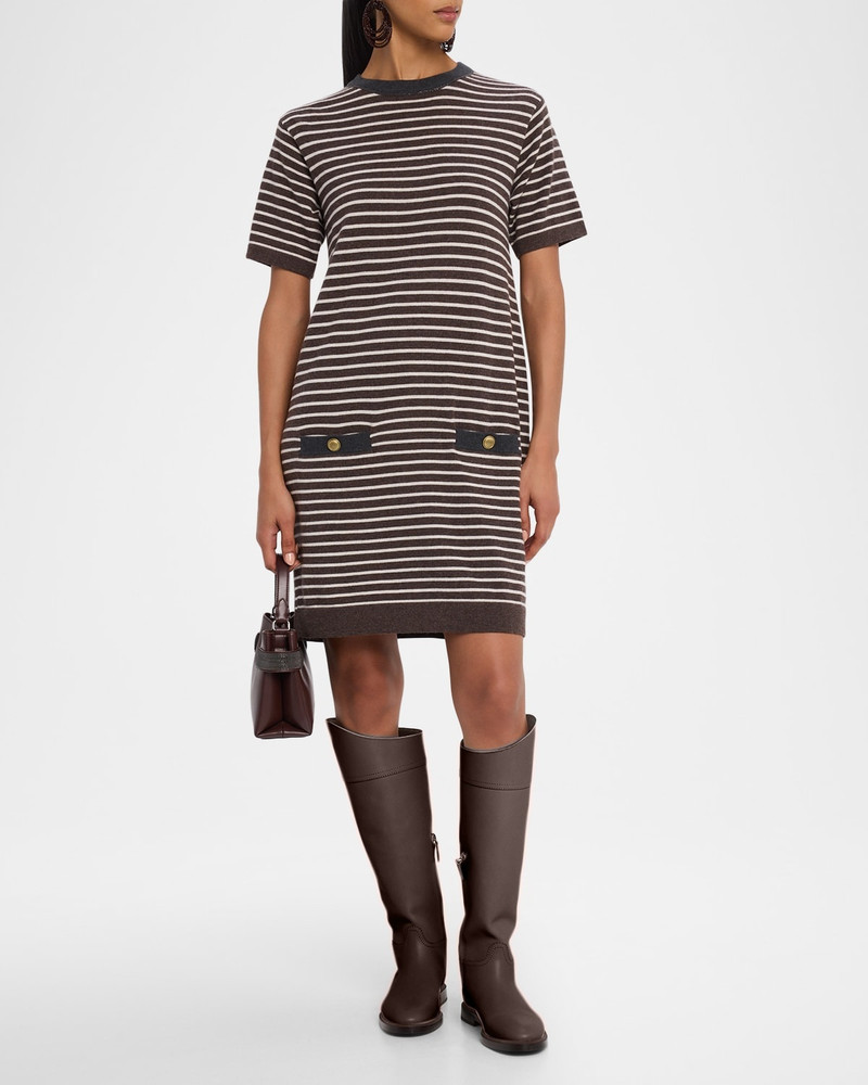 Brunello Cucinelli Striped Wool-Cashmere Mini T-Shirt Dress outlook