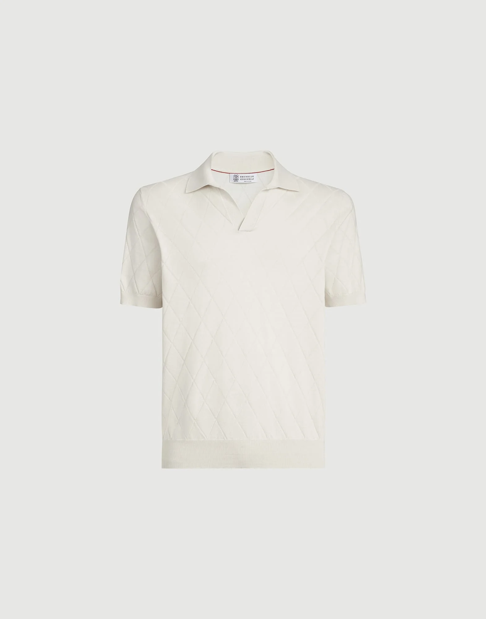 Cotton textured Argyle lightweight knit polo shirt - 1