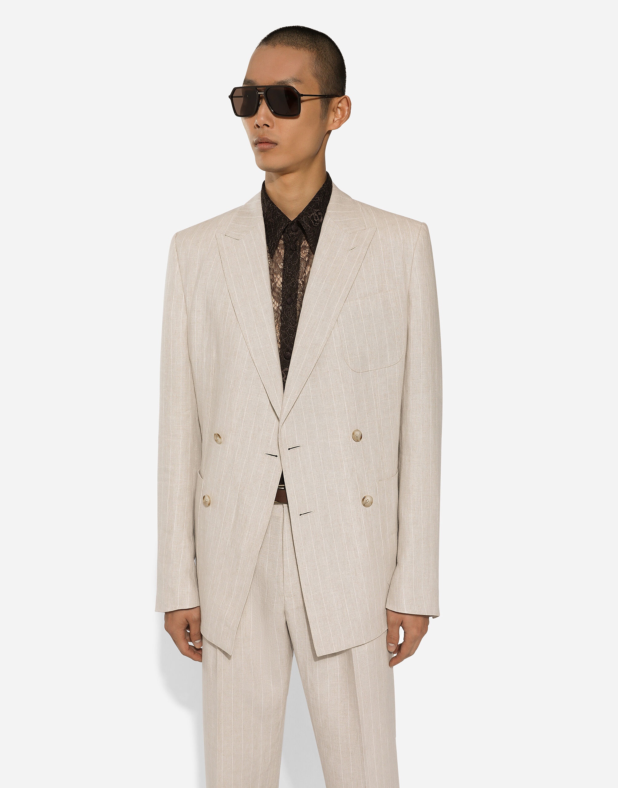 Double-breasted Portofino-fit jacket in pinstripe linen - 4