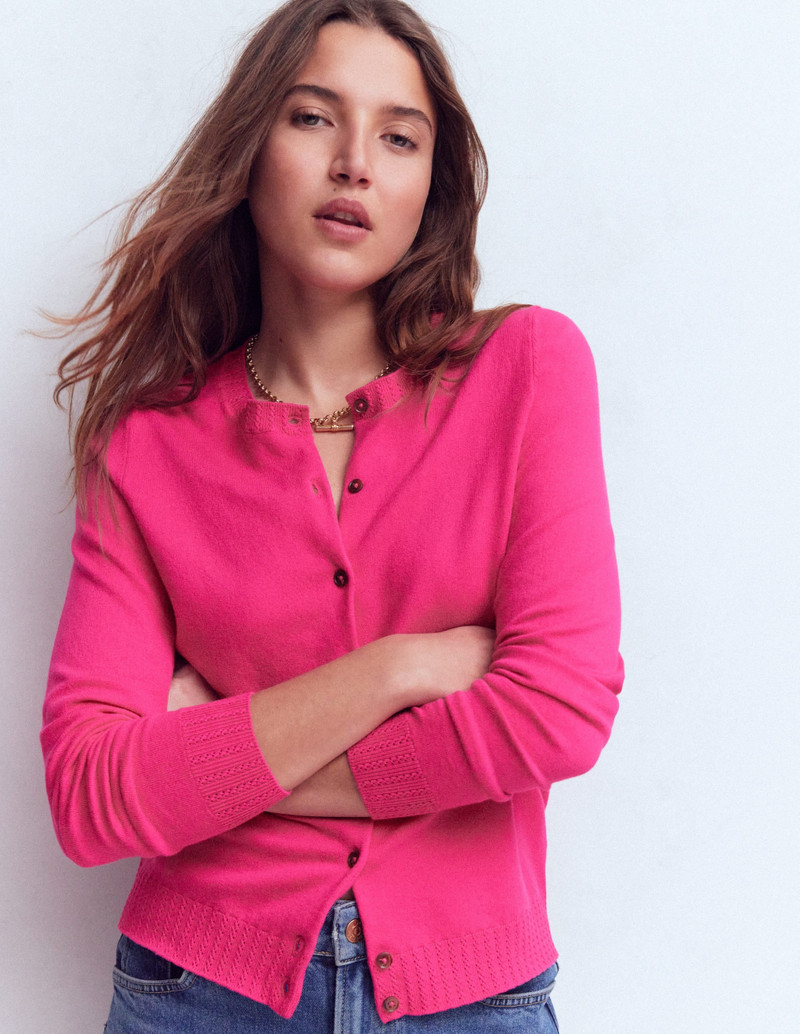 Emilia Cotton Crew Cardigan-Pink Peony 1