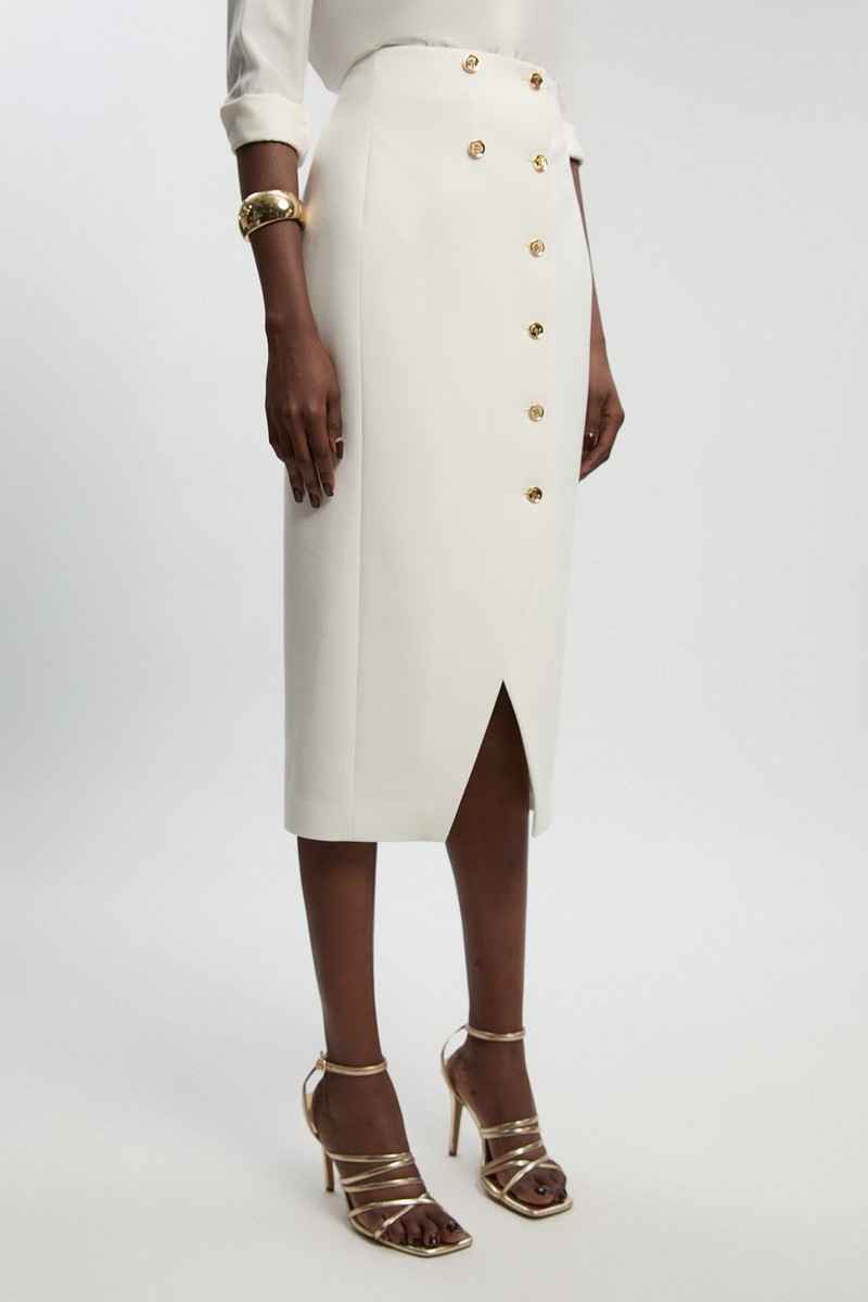 KAREN MILLEN Textured Compact Stretch Button Detail Midi Skirt outlook