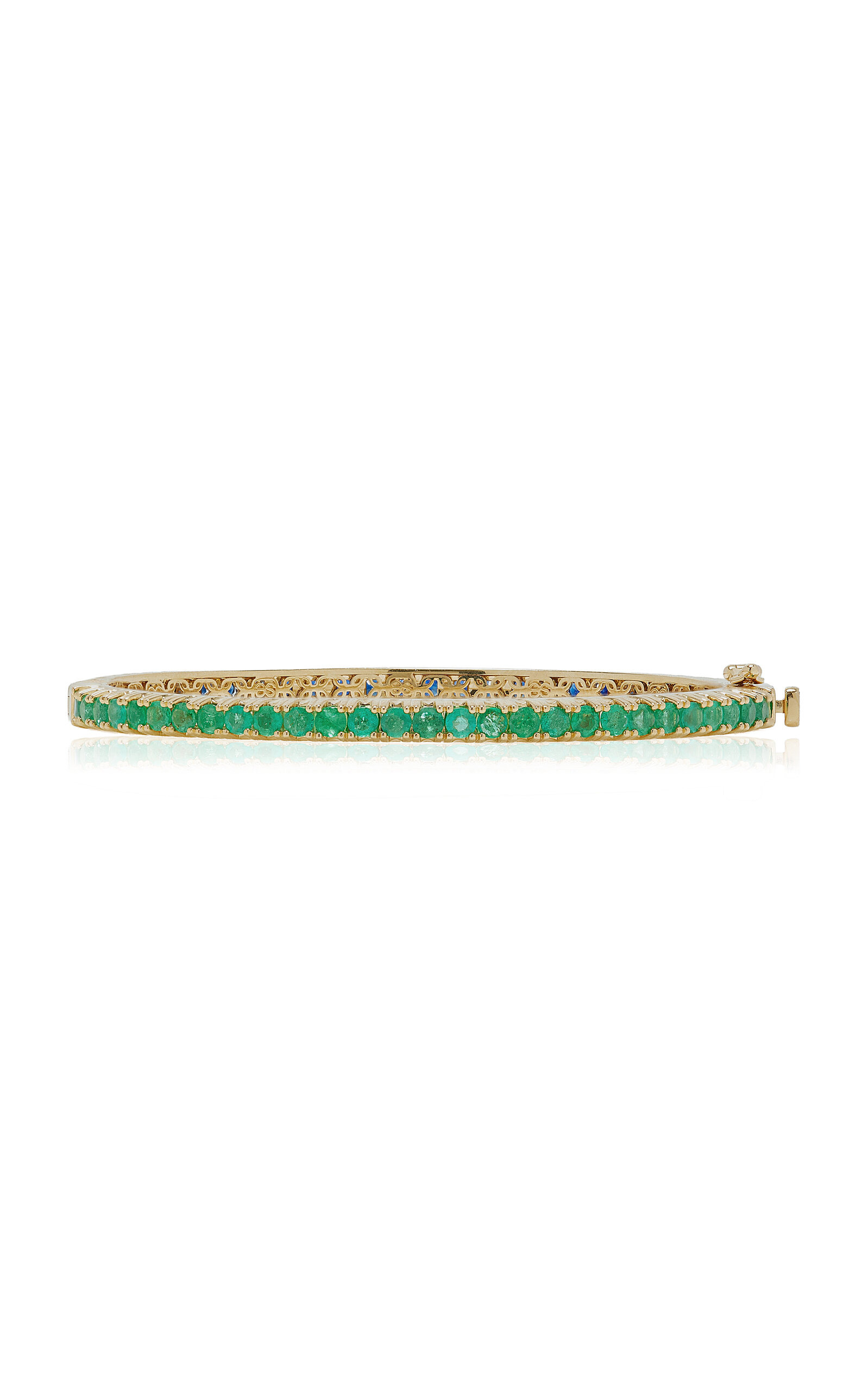 14k Yellow Gold Sapphire Emerald Bangle green - 4