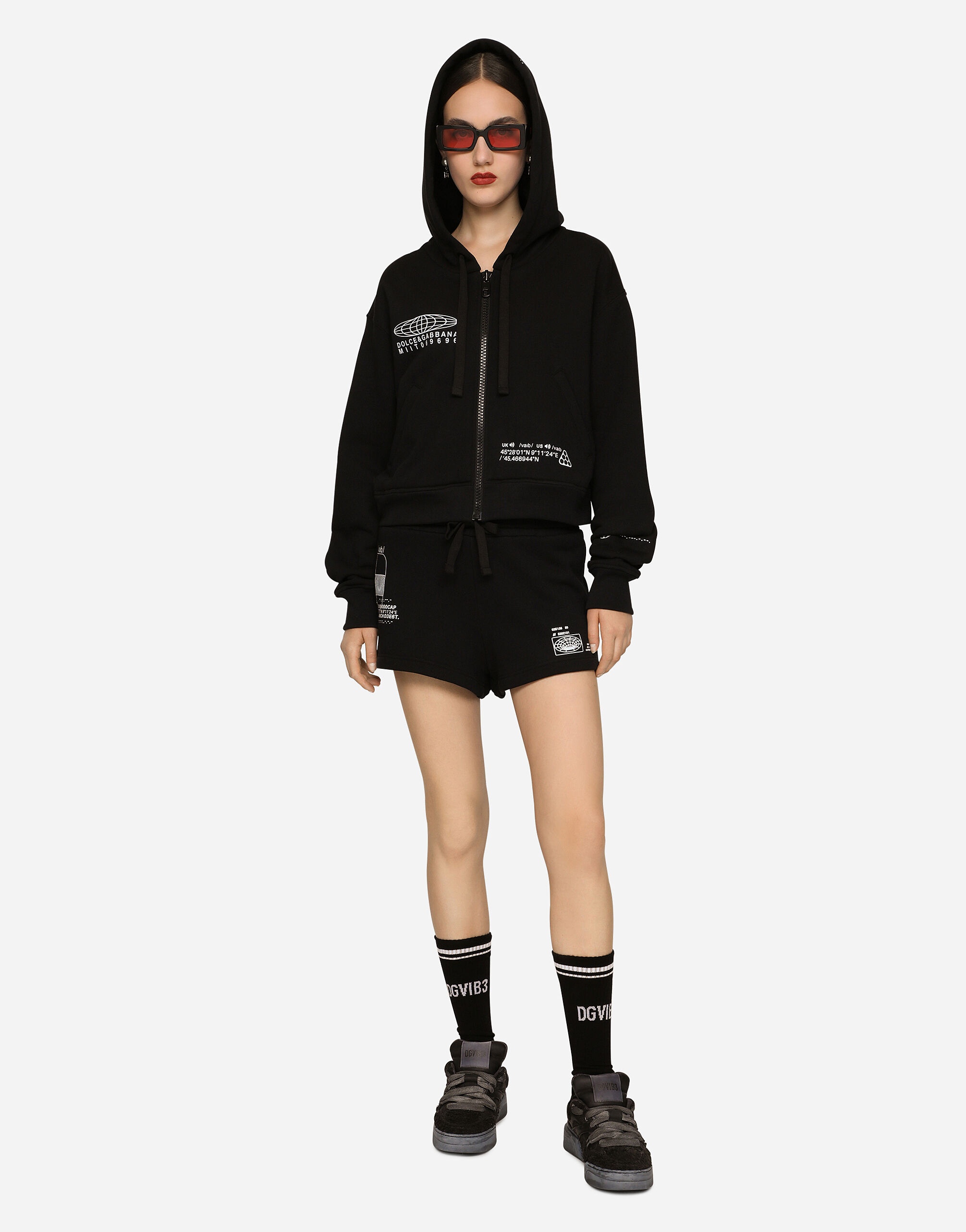 Long-sleeved cotton jersey hoodie DGVIB3 - 1