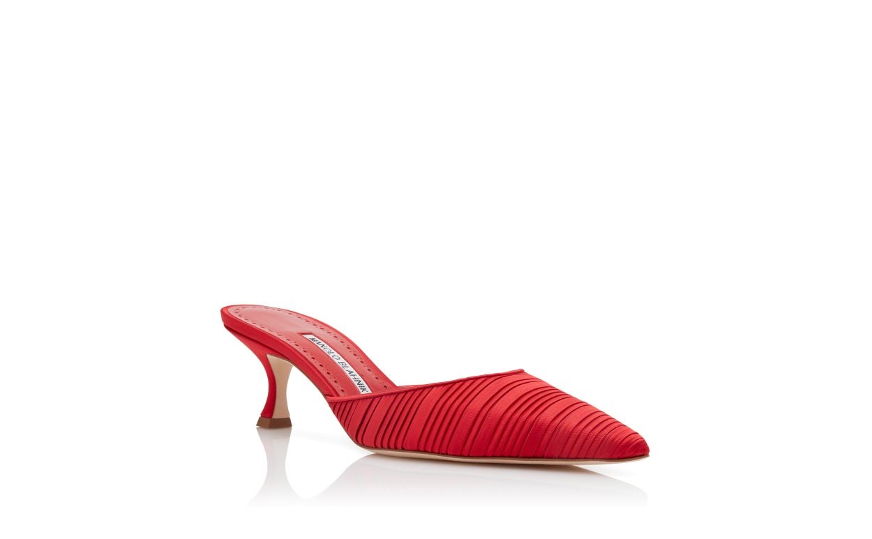 Red Satin Pointed Toe Mules - 3